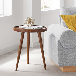 Round Wood Side Table with Tray Top