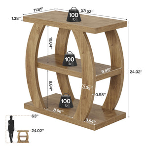 3-Tier Narrow Side Table with Storage – Natural Oak