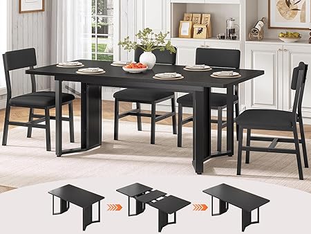 5-Piece Extendable Dining Table Set with Cushion Chairs