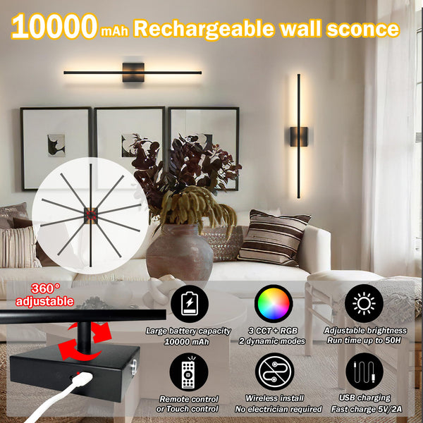 Rechargeable Wall Sconces Set of 2 with Remote Control