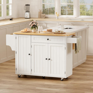 Rolling Kitchen Island with Storage & Drop Leaf