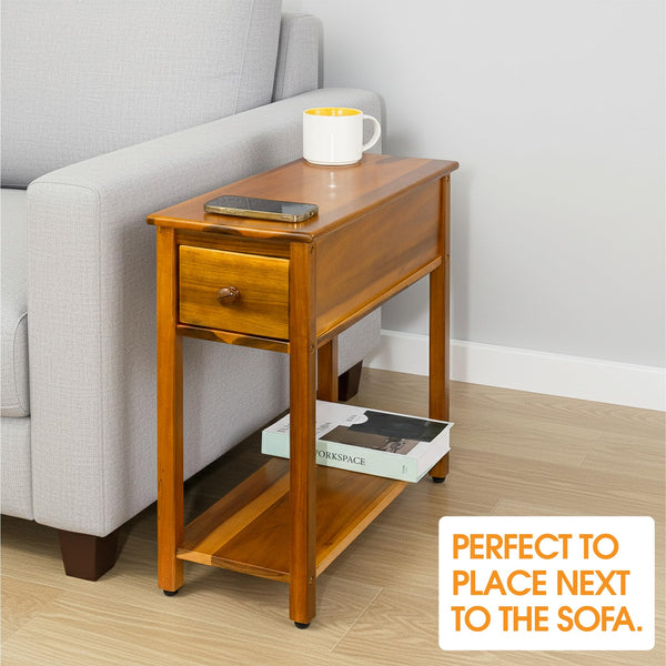 Narrow End Table with Drawer and Shelf