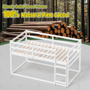 Twin Over Twin Low Bunk Bed with Full Guardrails