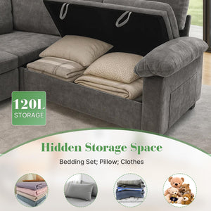 L-Shaped Sectional Sofa Bed with Storage – 5-Seat Convertible Sleeper Sofa