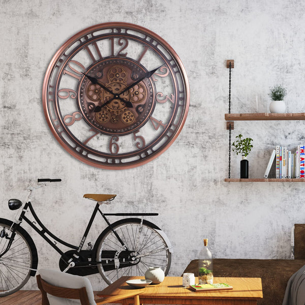 Large Moving Gears Wall Clock – 21 Inch Analog Art Deco Metal Clock