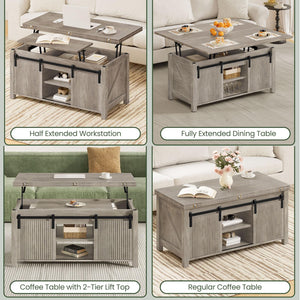 Lift Top Coffee Table with Hidden Storage | 4-in-1 Convertible Farmhouse Design