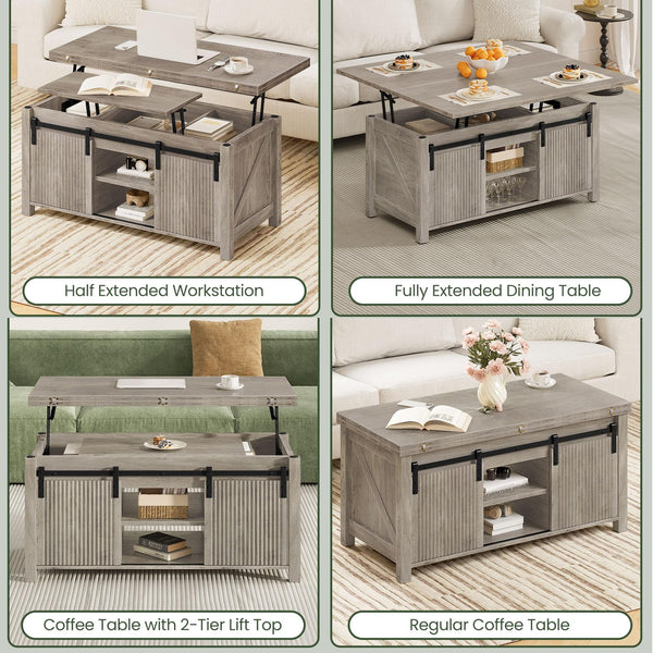 Lift Top Coffee Table with Hidden Storage | 4-in-1 Convertible Farmhouse Design