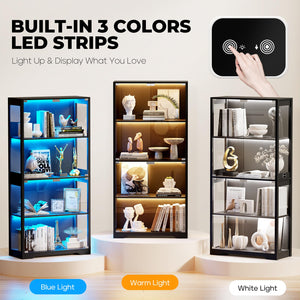 4-Tier Glass Display Cabinet with LED Lights & Motion Sensor