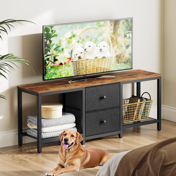 47-Inch TV Stand with 2 Fabric Drawers & Mesh Shelves – Fits TVs up to 55"