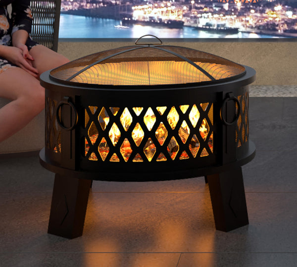 26" Steel Fire Pit with Grill & Diamond Mesh