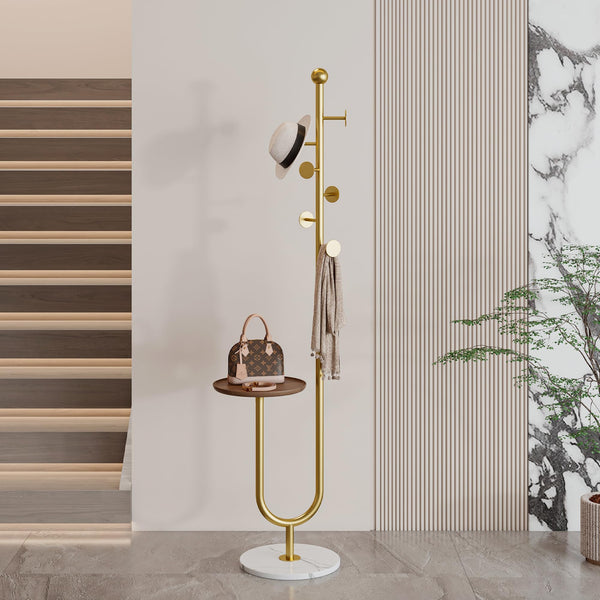 Gold Metal Coat Rack with Marble Base