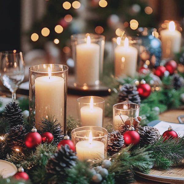 White Pillar Candles & Glass Cylinder Vases Set (24 Pcs)