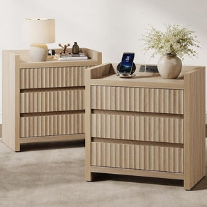 3-Drawer Nightstand Set of 2 with Charging Station