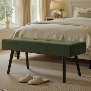 Corduroy Upholstered Entryway Bench with Metal Frame