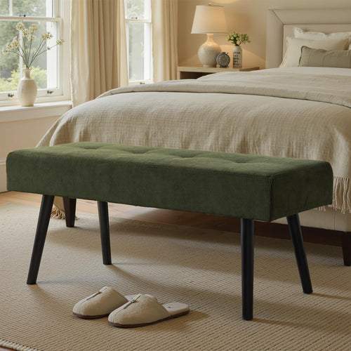 Corduroy Upholstered Entryway Bench with Metal Frame
