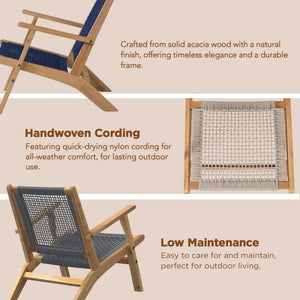 Acacia Wood Outdoor Armchair with Handwoven Seat – Natural