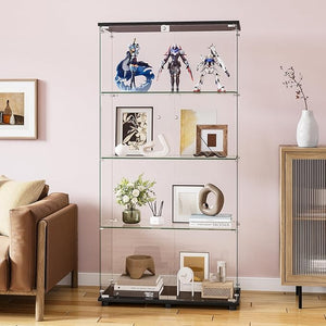 Glass Display Cabinet with Tempered Glass Shelves & Locking Doors