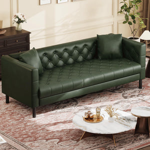 81" Button-Tufted PU Leather 3-Seater Sofa