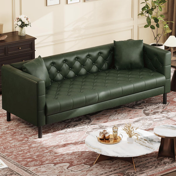 81" Button-Tufted PU Leather 3-Seater Sofa