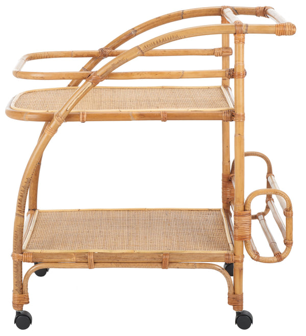 2-Tier Rattan Bar Cart with Wheels