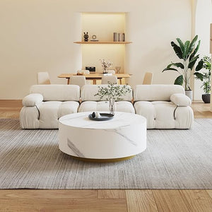 Round Coffee Table with Drawers & Sintered Stone Top