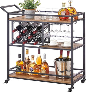 Rolling Bar Cart with Wine Rack & Stemware Holder