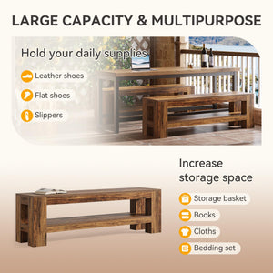 59" Wooden Dining Bench with Storage Shelf