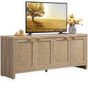 Boho TV Stand with 4 Rattan Cabinets – Farmhouse Entertainment Center, Fits TVs up to 65 Inch