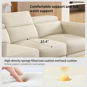 Dual Motor Electric Reclining Sofa with Adjustable Headrest & Footrest – Ivory Leather, USB Charging