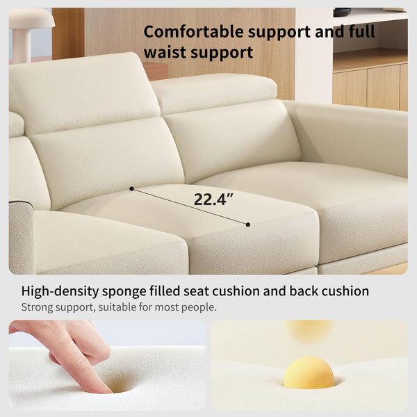Dual Motor Electric Reclining Sofa with Adjustable Headrest & Footrest – Ivory Leather, USB Charging