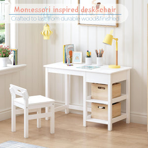 Kids Desk & Chair Set – Wooden Study Table with Drawer & Shelves, Ages 3–8