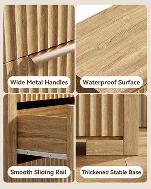 Fluted Nightstand with Charging Station & 3 Drawers – Natural Oak