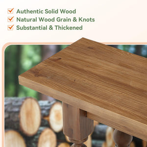Rustic Solid Wood Entryway Bench – 59.1" Farmhouse Seat with Turned Legs