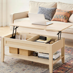 Rattan Lift Top Coffee Table with Hidden Compartment & Storage Shelf