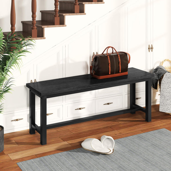 Industrial Dining Bench Set of 2 with Steel Frame and Wood Seat