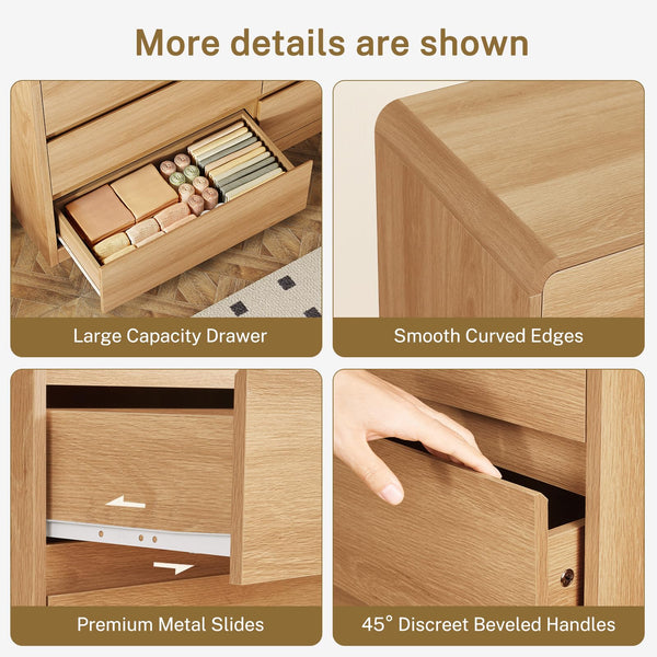 55-Inch 6-Drawer Dresser – Natural Wood Finish
