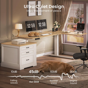 L-Shaped Electric Standing Desk with Drawers & Power Outlet