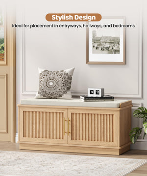 Fluted Shoe Storage Bench with Cushion
