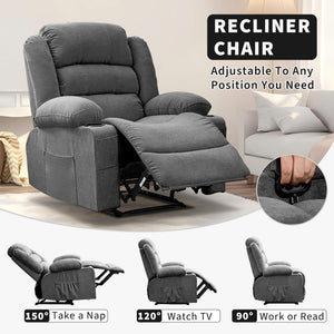 Manual Recliner Chair with Cup Holders & Side Pockets – Grey
