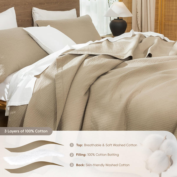 Washed Cotton Stripe Stitch Quilt Set with Pillow Shams