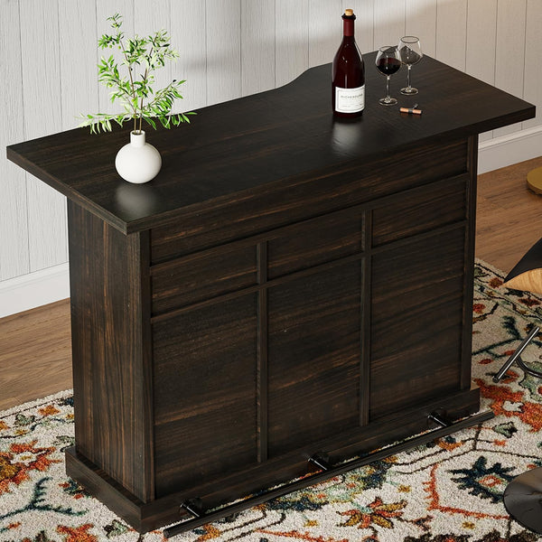 52-Inch Farmhouse Bar Cabinet with Wine Rack & Storage