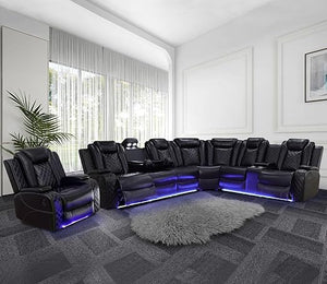 Power Recliner Sectional Sofa with LED Lights
