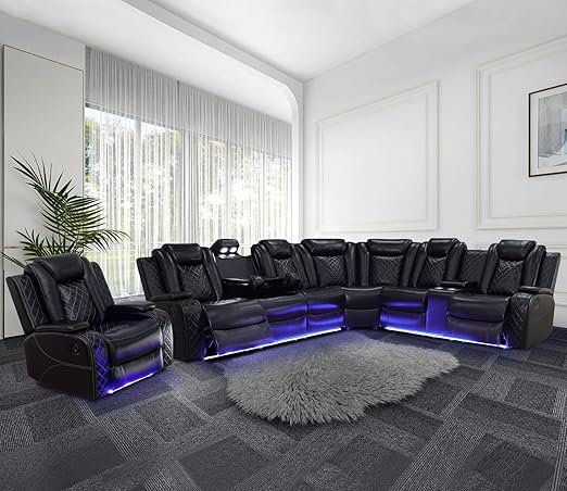 Power Recliner Sectional Sofa with LED Lights