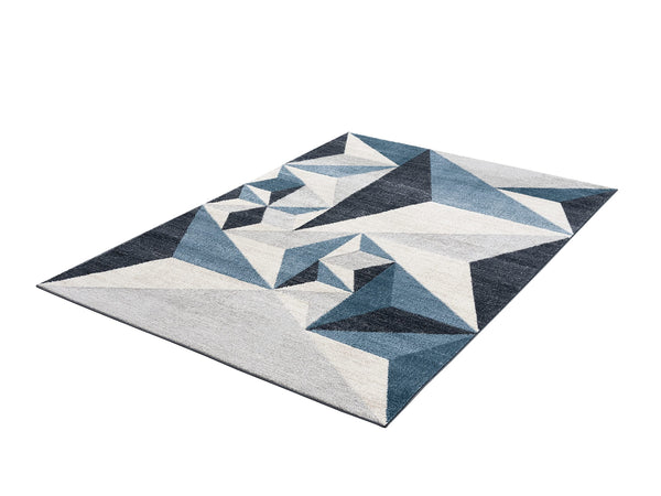 Gray & Blue Geometric Area Rug | 5' x 8' Contemporary Rectangular