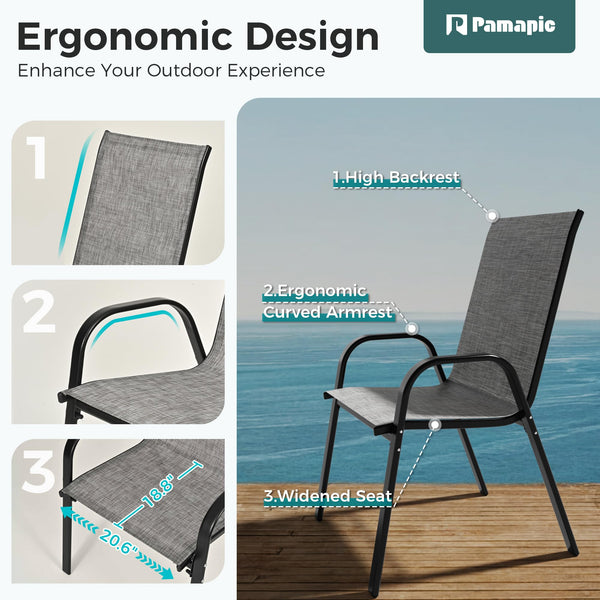 7-Piece Outdoor Patio Dining Set – Steel Slat Table & Textilene Chairs