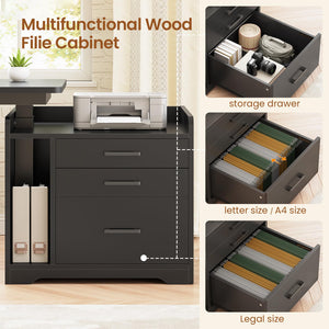 L-Shaped Electric Standing Desk with File Cabinet & Storage