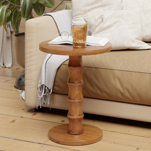 Round Cedar Pedestal End Table – Warm Natural