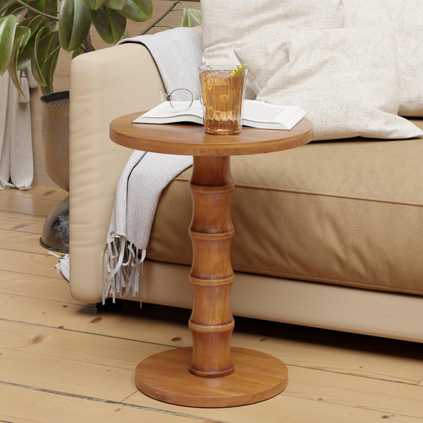 Round Cedar Pedestal End Table – Warm Natural