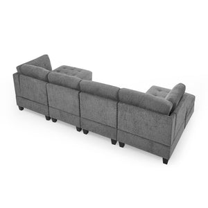 U-Shape Modular Sectional Sofa with Ottoman – Grey Chenille