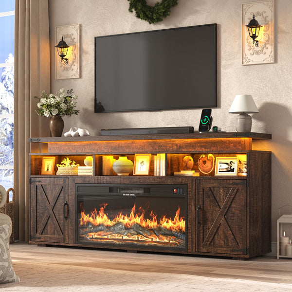 70" Fireplace TV Stand with 36" Electric Fireplace & Storage Cabinets
